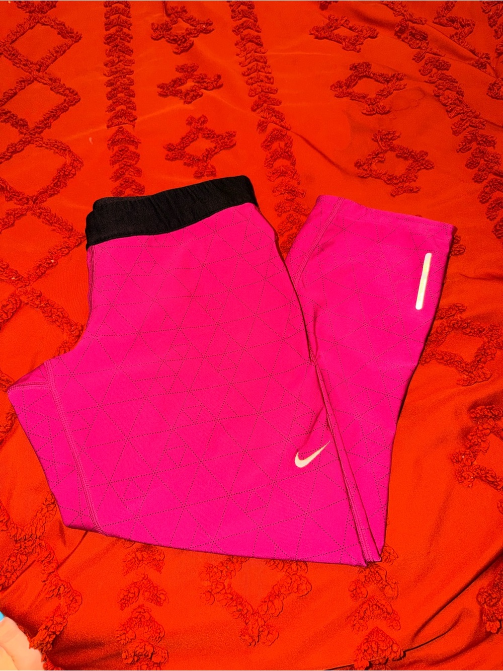 Nike Hot Pink Leggings with Black Waistband and White Swoosh